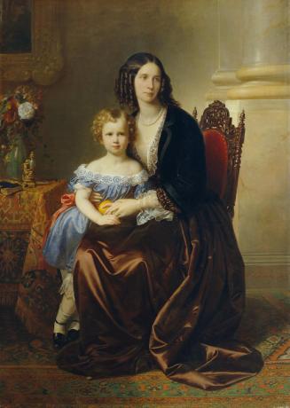 Karl von Blaas, Leonie Gräfin Lanckorońska, geb, Gräfin Potocka, mit ihrem Sohn Karl, 1852, Öl  ...