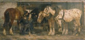 Franz Xaver Stahl, Hufschmiede, Öl auf Leinwand, 130 x 265 cm, Belvedere, Wien, Inv.-Nr. 8040
