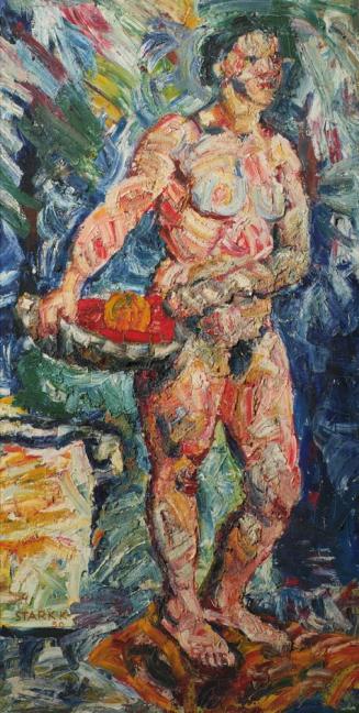 Karl Stark, Mädchen mit Korb, 1950, Öl auf Leinwand, 124,5 × 64,5 cm, Artothek des Bundes, Daue ...