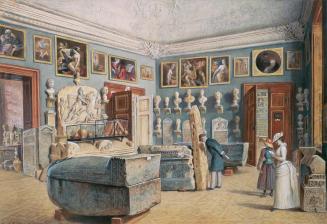 Carl Goebel d. J., Das Zimmer mit dem Mithras- und den ägyptischen Sarkophagen, 1889, Aquarell  ...