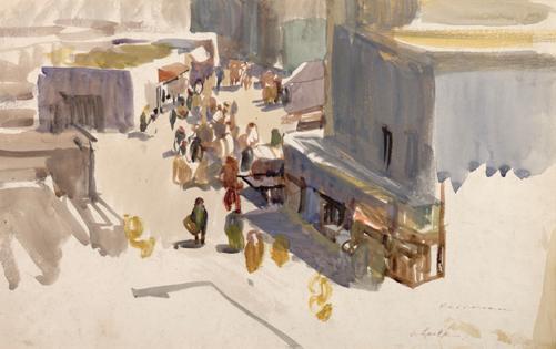 Oskar Laske, Kairouan, 1913, Aquarell, Bleistift, Deckfarben auf Papier, 33,3 x 51 cm, Belveder ...