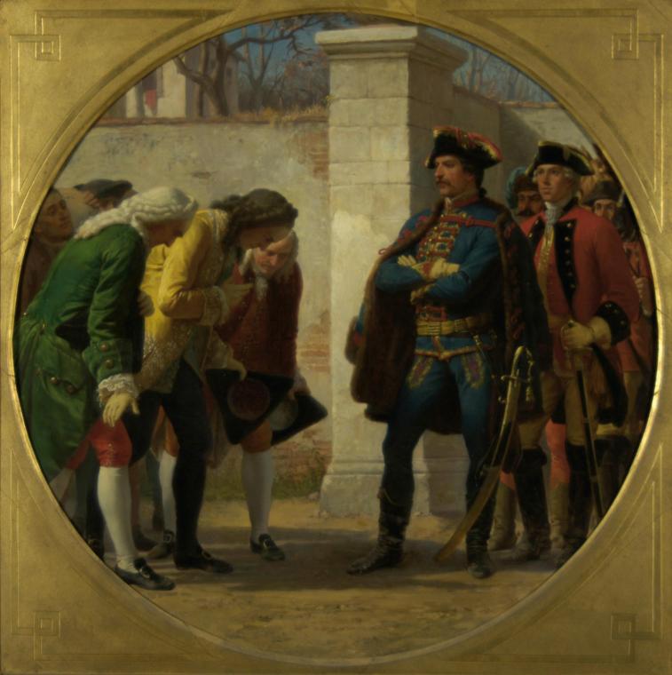 Karl von Blaas, Der Überfall auf Berlin 1757, um 1865, Öl auf Leinwand, 87 x 87 cm, Belvedere,  ...