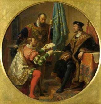 Karl von Blaas, Kaiser Karl V. und König Franz I. bei Pavia 1525, um 1868, Öl auf Leinwand, 44  ...