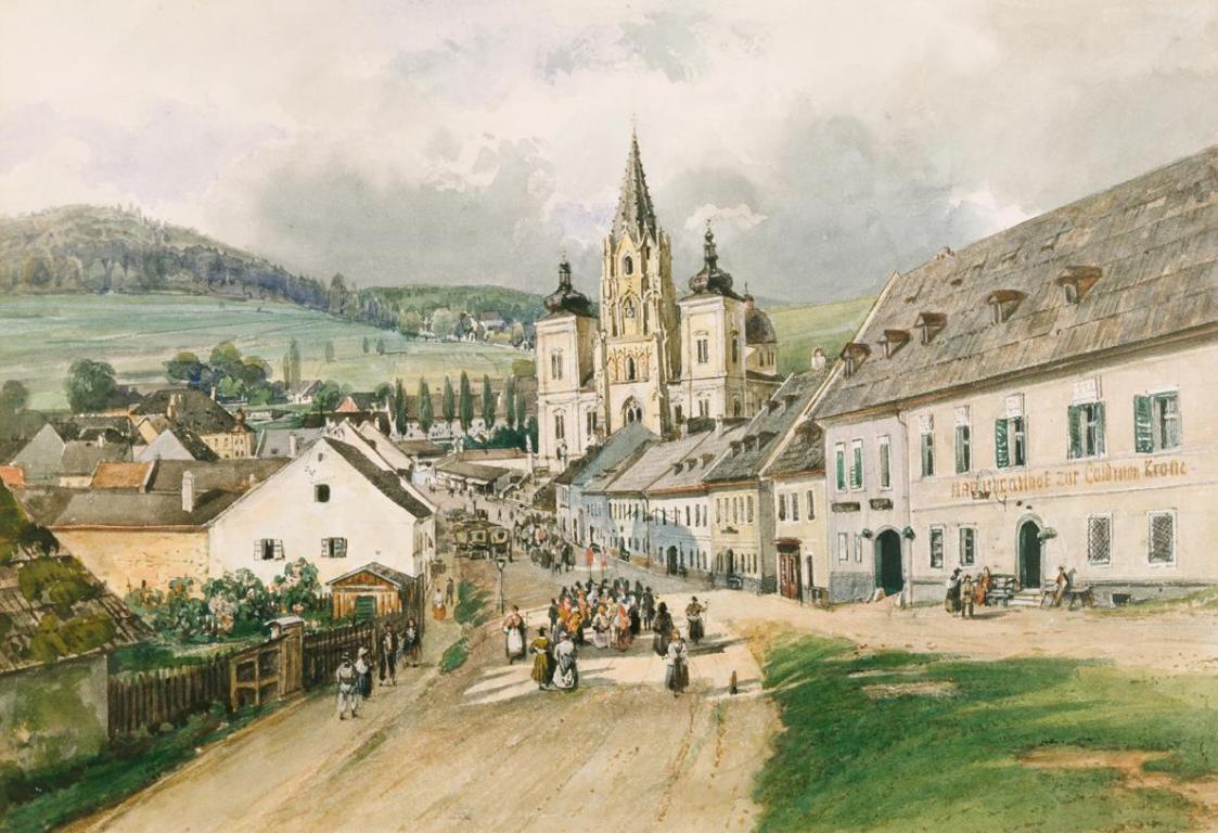 Thomas Ender, Mariazell, um 1840, Aquarell auf Papier, 33 x 48 cm, Belvedere, Wien, Inv.-Nr. 23 ...