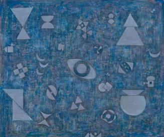 Hildegard Joos, Narrative Geometrismen, 1992, Öl, Fettstift auf Leinwand, 100 x 120 cm, Belvede ...