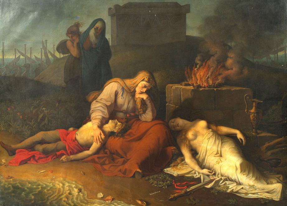 Karl Russ, Hecabe mit den Leichnamen ihrer Kinder Polyxena und Polydoros am Grab des Achill, 18 ...