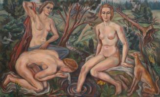 Irma Lang-Scheer, Diana mit zwei Nymphen an der Quelle, 1946, Öl auf Leinwand, 100 x 163 cm, Be ...
