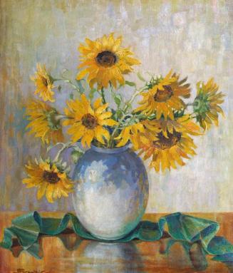 Alexandra Stomojevic, Sonnenblumen mit grünem Band, 1953, Öl auf Karton, 70 x 59 cm, Belvedere, ...