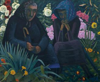 Werner Berg, Zwei Frauen am Friedhof, 1952, Öl auf Leinwand, 95,4 x 116 cm, Artothek des Bundes ...