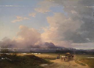 Ignaz Raffalt, Voralpenlandschaft mit Fuhrwerk auf der Straße, 1847 (?), Öl auf Holz, 48 x 65,5 ...