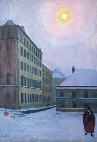 Rudolf Hausner, Rögergasse im Winter, undatiert, Öl auf Leinwand, 110 x 75 cm, Leihgabe der Art ...