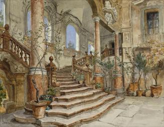 Friedrich Alois Schönn, Marmortreppe im Palazzo Bonagia in Palermo, Aquarell auf Papier auf Kar ...