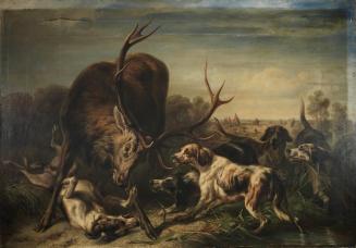 Benno Raffael Adam, Hirsch, von Hunden gestellt, 1858, Öl auf Leinwand, 191 x 275 cm, Belvedere ...
