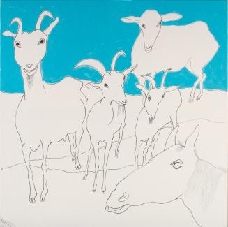 Oswald Oberhuber, Ziegen und Schafe, Leinwand, 80 x 80 cm, Wien, Belvedere, Inv.-Nr. 9856