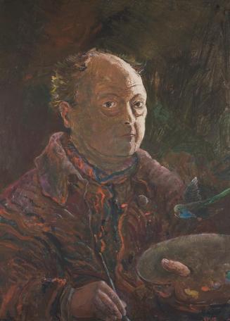 Oskar Laske, Selbstbildnis mit Wellensittich, 1933, Tempera auf Leinwand, 70,5 x 51,5 cm, Belve ...