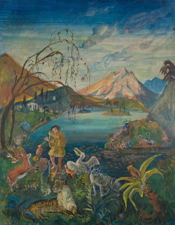 Oskar Laske, Orpheus unter den Tieren, 1926, Tempera auf Leinwand, 71,5 x 56,5 cm, Belvedere, W ...