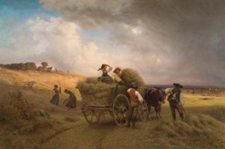 Carl Schlesinger, Heueinfahrt bei herannahendem Gewitter, 1864, Öl auf Leinwand, 75 x 110, Belv ...