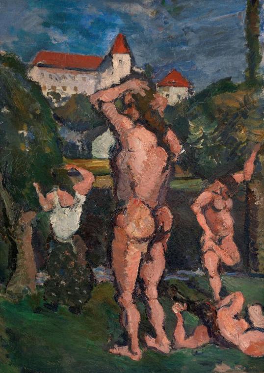 Herbert Boeckl, Badende vor Stift Eberndorf, 1925, Öl auf Leinwand, 86,5 x 62 cm, Belvedere, Wi ...