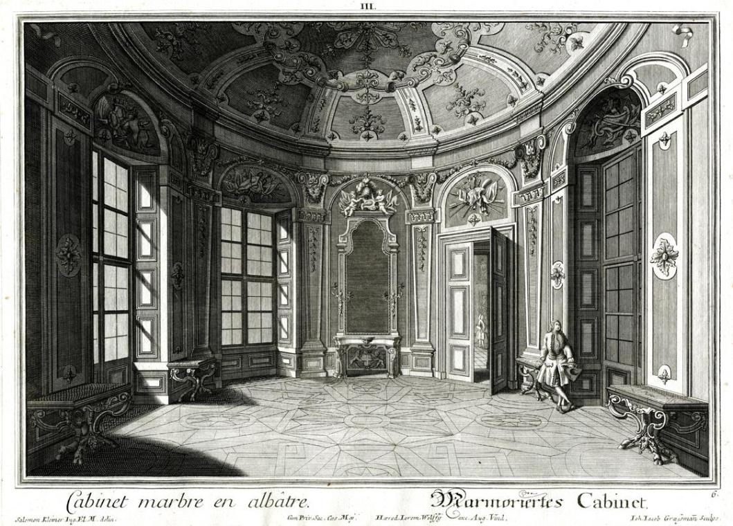 Salomon Kleiner, Marmoriertes Cabinet, 1734, Radierung, Plattenmaße: 28,5 x 39,6 cm, Belvedere, ...