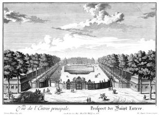 Salomon Kleiner, Prospect der Haupt Entree, 1731, Radierung, Plattenmaße: 28,5 x 39,1 cm, Belve ...