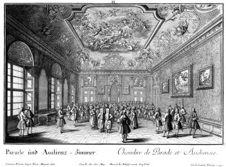 Salomon Kleiner, Parade und Audienz-Zimmer, 1733, Radierung, Plattenmaße: 29 x 38,7 cm, Belvede ...