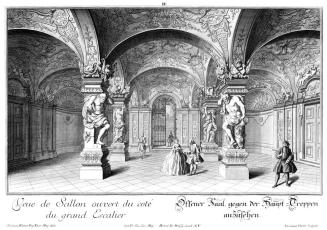 Salomon Kleiner, Offener Saal, gegen der Haupt-Treppen anzusehen, 1735, Radierung, Plattenmaße: ...