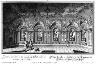 Salomon Kleiner, Offene Gallerie, welche bey dem Eingang des Gartens, rechter Hand stehet, 1735 ...