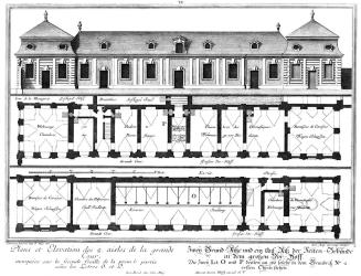 Salomon Kleiner, Zwey Grund-Riße und ein Auf-Riß der Seiten-Gebäude in dem großen Vor-Hoff, 173 ...