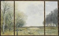 August Schaeffer von Wienwald, Natur und Kultur, 1905, Öl auf Leinwand, Seitenteile: 105 x 40 c ...