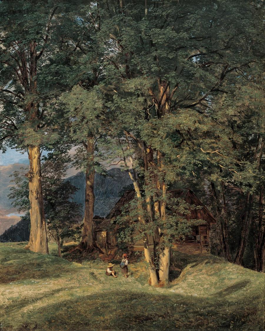 Ferdinand Georg Waldmüller, Ahornbäume bei Ischl, 1831, Öl auf Holz, 31 x 25 cm, Belvedere, Wie ...