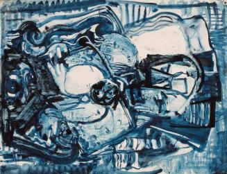 Hildegard Joos, Ohne Titel - Figur, Blaue Tusche auf Papier, 65 x 50 cm, Belvedere, Wien, Inv.- ...