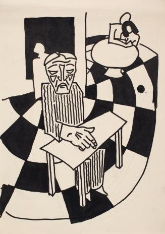 Marc Adrian, Illustration zu Gustav Meyrink, Der Golem, 1950, Bleistift und Tusche auf Papier a ...