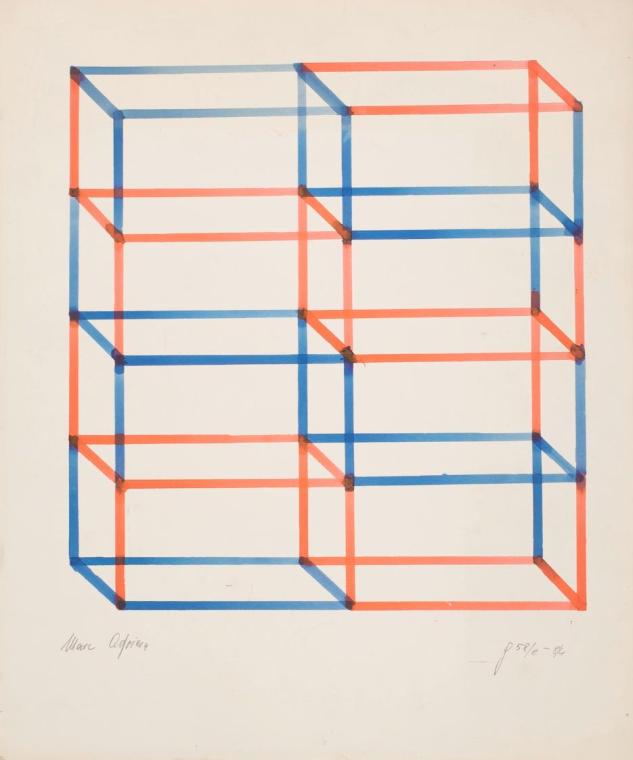 Marc Adrian, Ohne Titel (Gitterstruktur), Aquarell auf Papier, 49,9 x 42,8 cm, Belvedere, Wien, ...