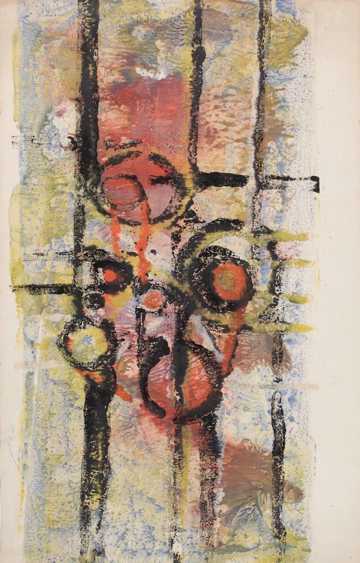 Marc Adrian, Ohne Titel (Abstrakte Komposition), Mischtechnik auf Papier, 79,5 x 50 cm, Belvede ...