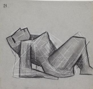 Marc Adrian, Studie zu einer Skulptur, Kohle und Buntstift auf grauem Papier, 20,5 x 21,3 cm, B ...