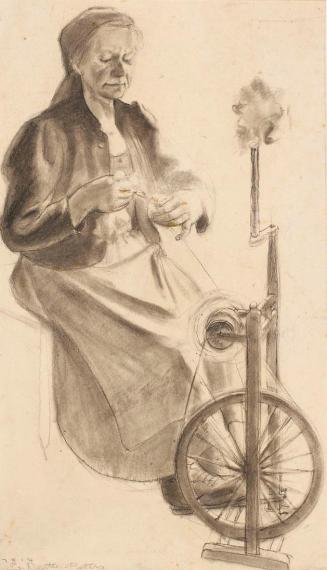 Ernestine Rotter-Peters, Frau am Spinnrad, 1930–1940, Kohle auf Papier, 47,6 x 27,4 cm, Belvede ...