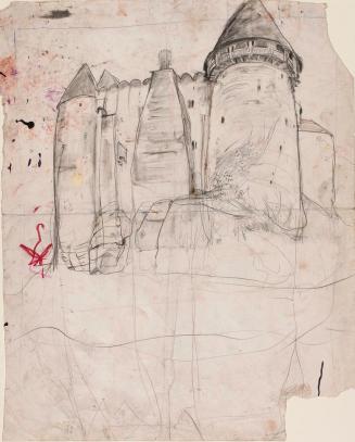 Ernestine Rotter-Peters, Burg Heidenreichstein, um 1956, Bleistift auf Papier, 60 x 47,5 cm, Be ...