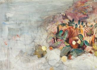 Ernestine Rotter-Peters, Landschaft mit Kakteen auf Teneriffa, 1976, Tempera auf Papier, 62 × 8 ...