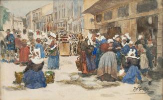 Johann Nepomuk Geller, Markt in Concarneau, 1912, Aquarell auf Karton, 18 x 29 cm, Belvedere, W ...
