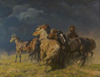 Alfred Roloff, Pferde im Sturmwind, undatiert, Öl auf Leinwand, 112 x 147,5 cm, Belvedere, Wien ...