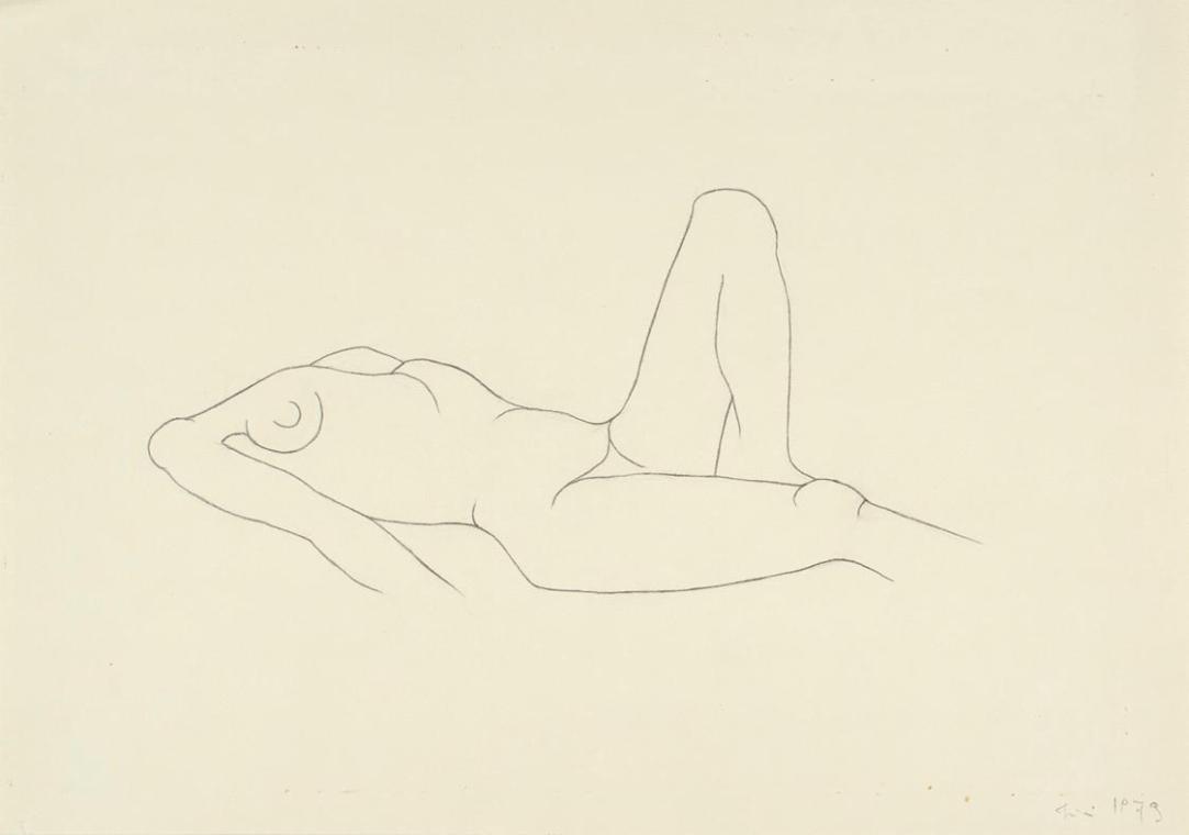 Josefine Sokole, Liegender weiblicher Akt, 1973, Bleistift auf Papier, 29,5 × 42 cm, Belvedere, ...