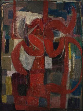 Éva Nagy, Das rote Signal (Piros jel), 1968, Öl auf Holzfaserplatte, 85 × 64,5 cm, Belvedere, W ...