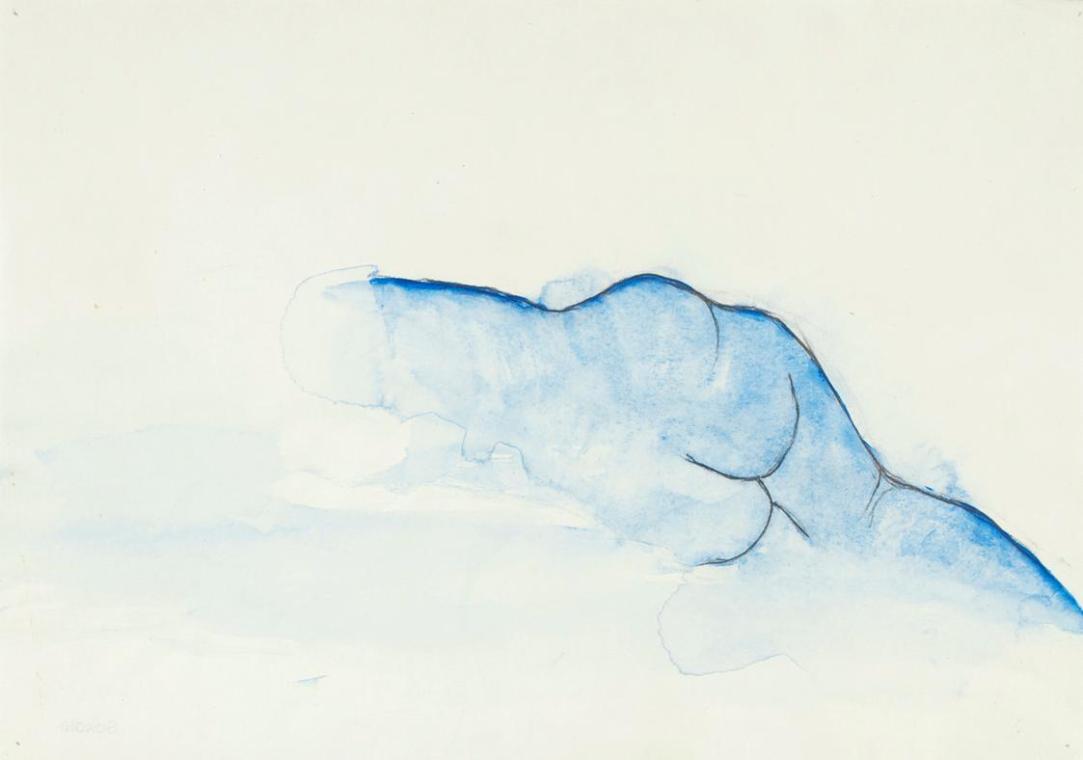 Josefine Sokole, Weiblicher Akt, 1973, Aquarellierte Bleistiftzeichnung auf Papier, 23,8 × 34 c ...