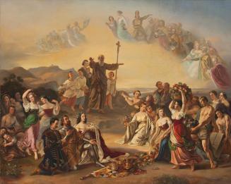 Gustav Dittenberger, Der heilige Severin segnet das Land Österreich, 1849, Öl auf Leinwand, 494 ...