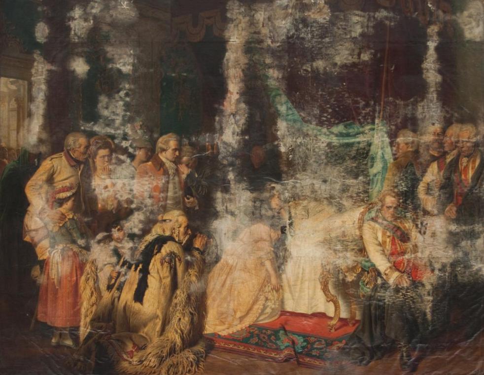 Georg Conräder, Kaiser Joseph II. auf dem Totenbett, 1874, Öl auf Leinwand, 330 × 436 cm, Belve ...