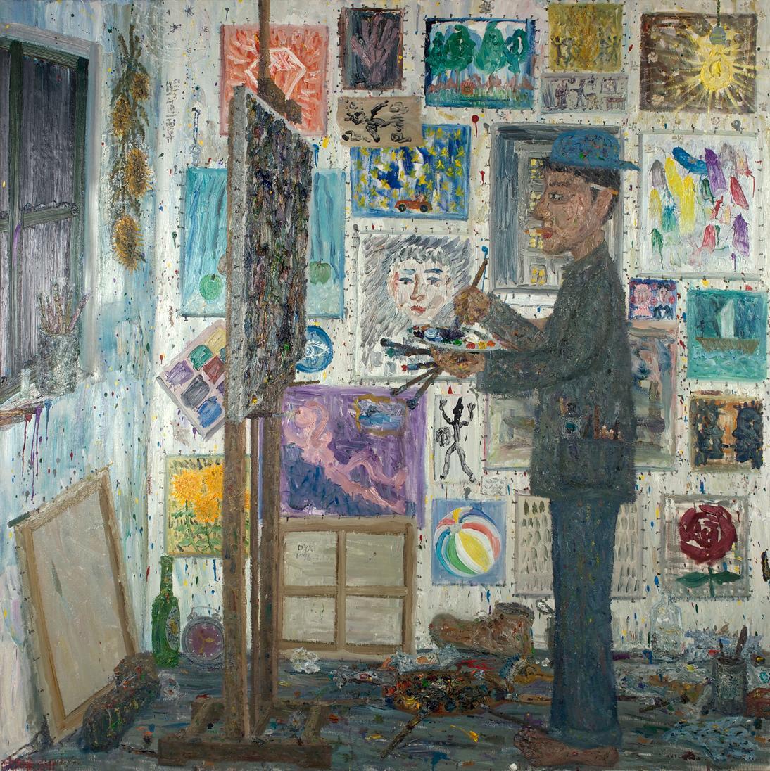 Ouyang Chun, A Studio, 2011, Öl auf Leinwand, 185 x 185 cm, Belvedere, Wien, Inv.-Nr. 10316