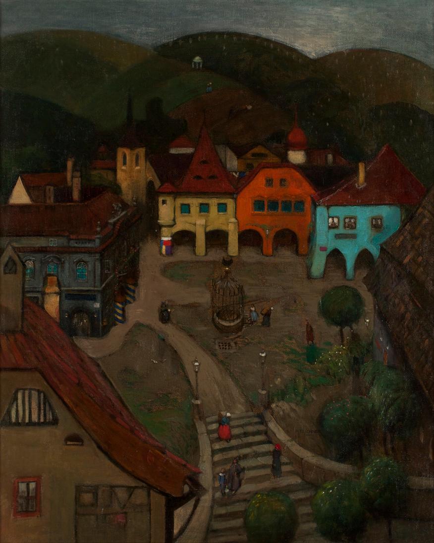 Richard Teschner, Kleine Stadt, 1903, Öl auf Leinwand, 71 x 58 cm, Belvedere, Wien, Inv.-Nr. 10 ...