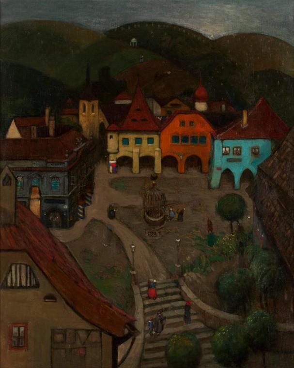 Richard Teschner, Kleine Stadt, 1903, Öl auf Leinwand, 71 x 58 cm, Belvedere, Wien, Inv.-Nr. 10 ...