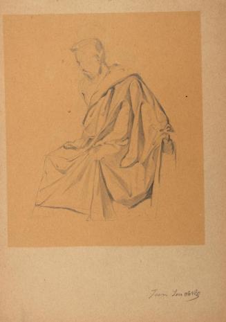 Franz Jaschke, Figurenstudie eines nach links Sitzenden, mit einem Tuch bekleideten Mannes, und ...