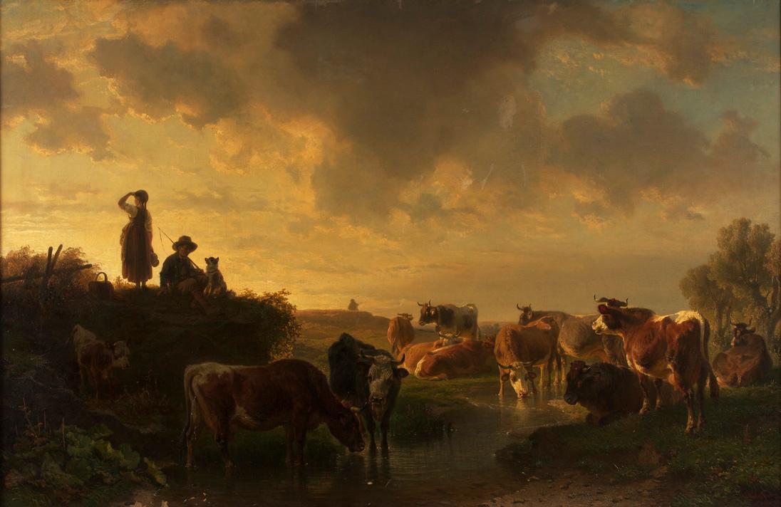 Johann Friedrich Voltz, Abend auf der Viehweide, 1858, Öl auf Leinwand, 98 x 153 cm, Belvedere, ...
